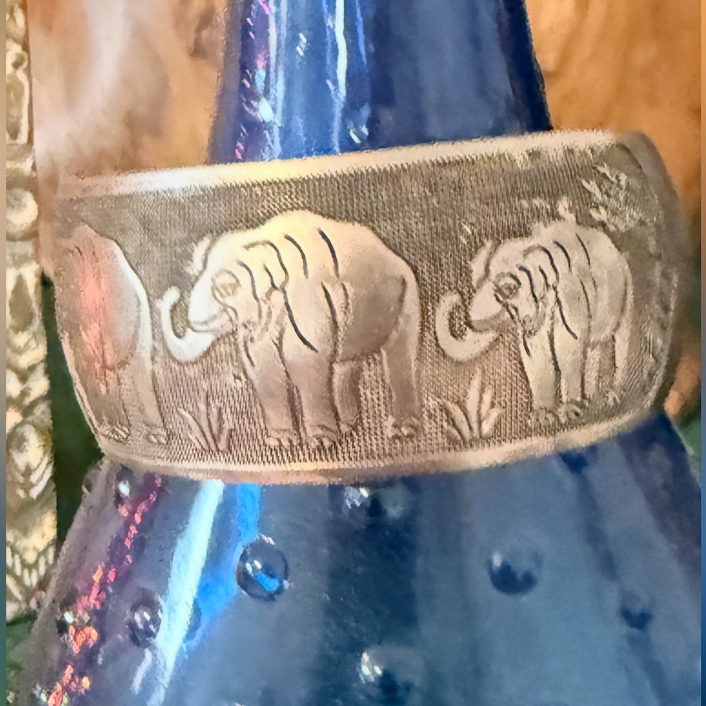 Bohemian Silver Elephant Bracelet Trunks Up